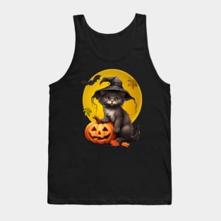 Black Cat In Witch Hat Harvest Moon Halloween Tank Top